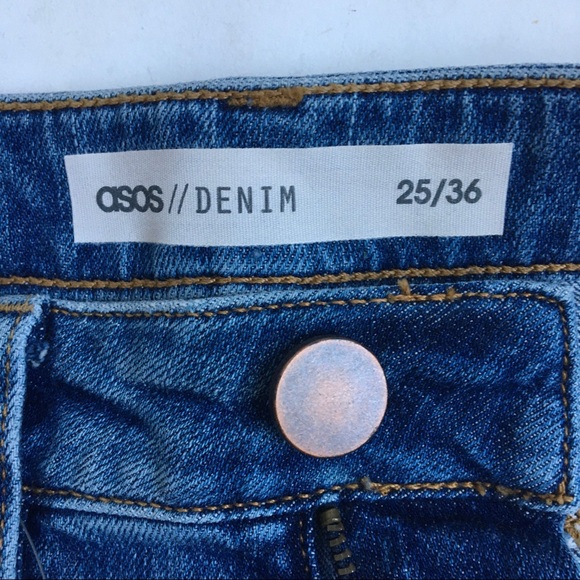 Asos Tall High Rise Distressed Raw Hem Blue Denim Jeans 26 - Picture 17 of 17